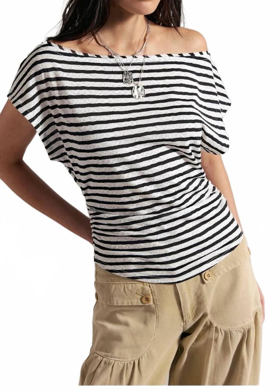NEW FREE PEOPLE ellie off the shoulder top in black and white stripe